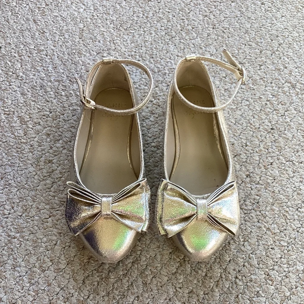 Janie and Jack Girls Metallic Gold Bow Dress Shoes